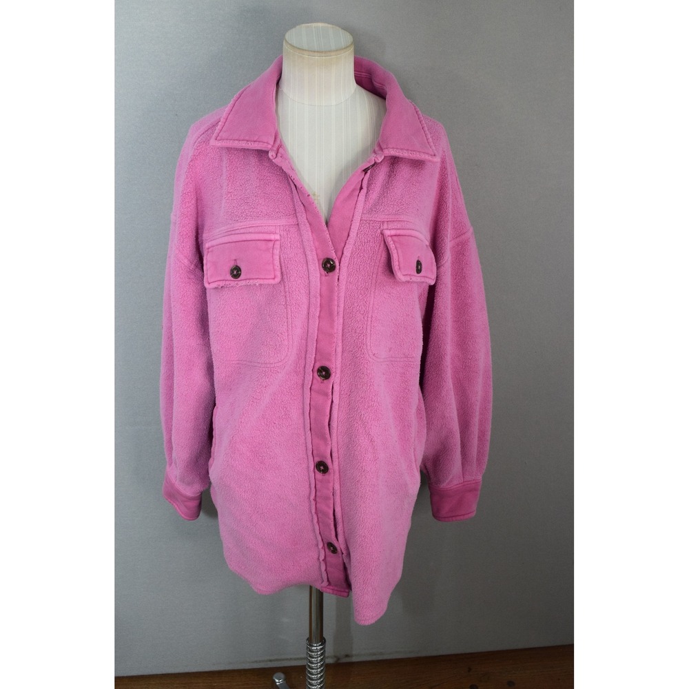 Free People Ruby Jacket Size S Pink Fleece Button Front Shacket Womens Cozy